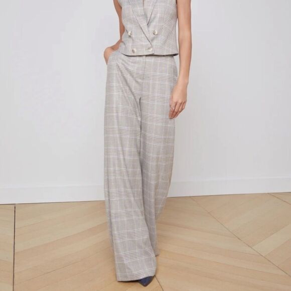 L’AGENCE | NEW Pilar Checked Metallic Jacquard Wide Leg Pants Women’s Size 6 - Picture 1 of 15